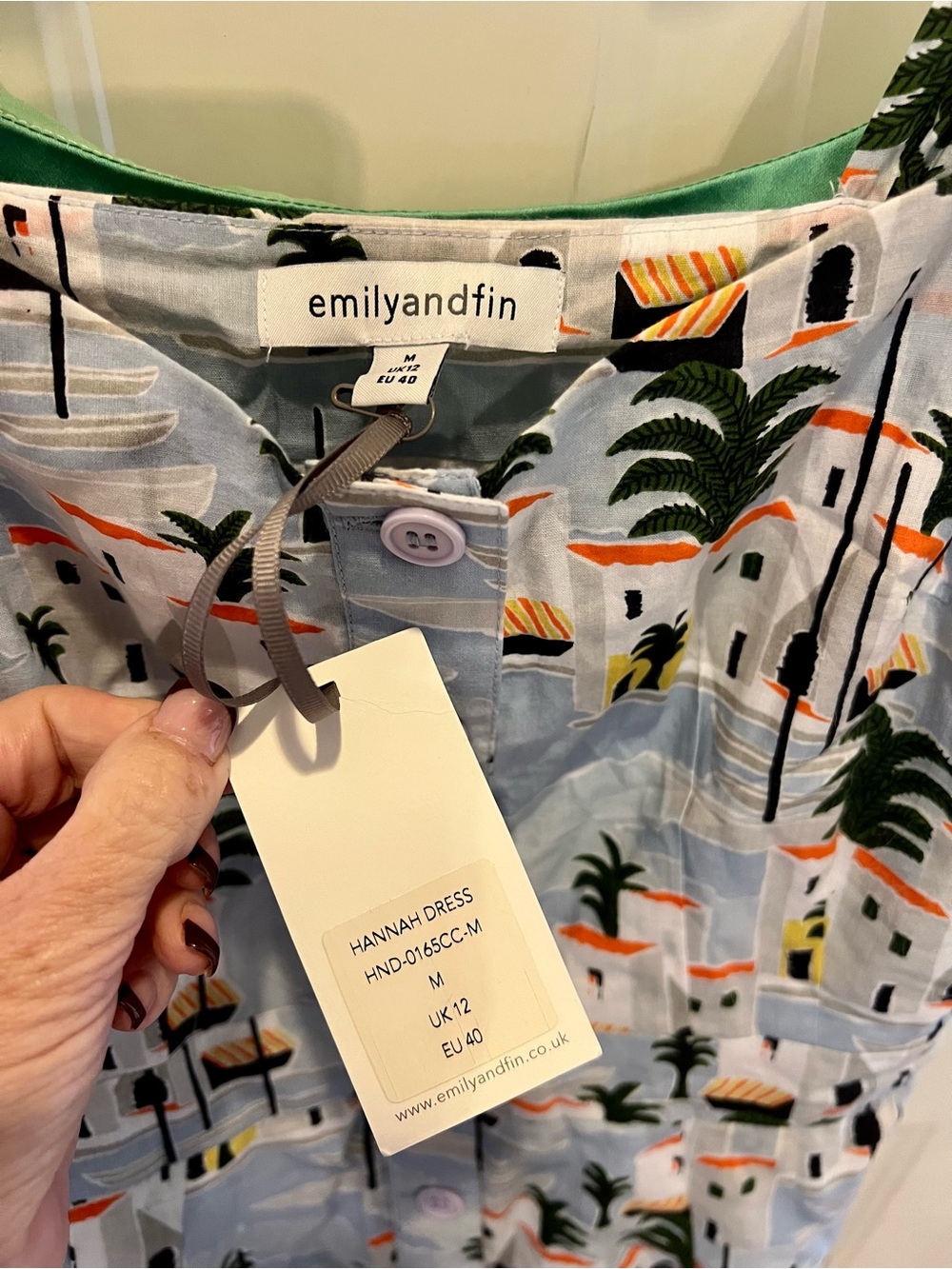 emily and fin Hannah Dress in Light Blue Tropical Print